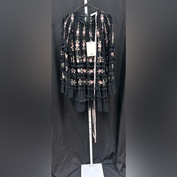 Mac Duggal 8031 NWT Embroidered Long Flare Sleeve Mesh A-Line Dress - Picture 3 of 8